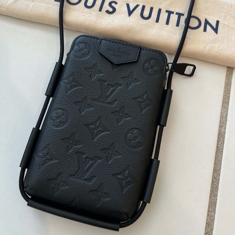 LOUIS VUITTON Lace Up Pouch in Black Monogram Empreinte Leather - 💯 AUTHENTIC